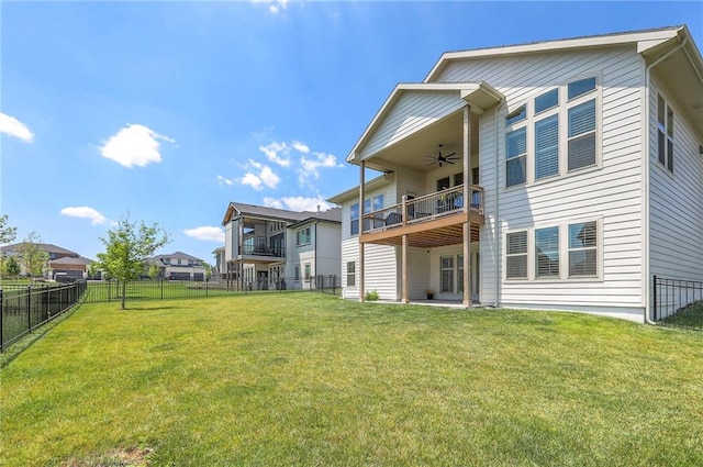 12605 W 169th St, Overland Park, KS 66221 - back of property featuring a ceiling fan, a fenced backyard, and a balcony