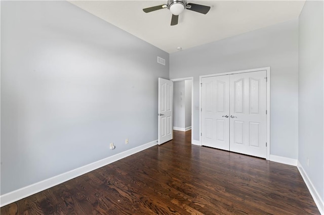 31134 W 161st St, Excelsior Springs, MO 64024 - unfurnished bedroom with a closet, wood finished floors, and a ceiling fan