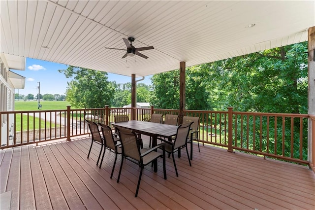 31134 W 161st St, Excelsior Springs, MO 64024 - wooden terrace with a ceiling fan and outdoor dining area