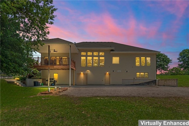 31134 W 161st St, Excelsior Springs, MO 64024 - back of property with ceiling fan, a yard, a patio, and a wooden deck