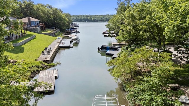 321 W Sugarlake Dr, Mound City, KS 66056 - dock area with a water view and a yard