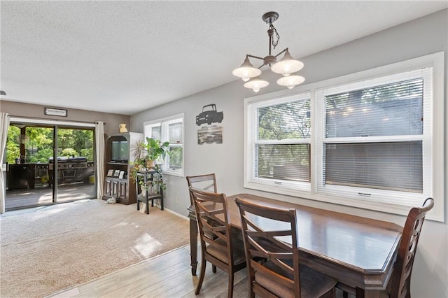321 W Sugarlake Dr, Mound City, KS 66056 - dining space with a chandelier, a textured ceiling, and wood finished floors