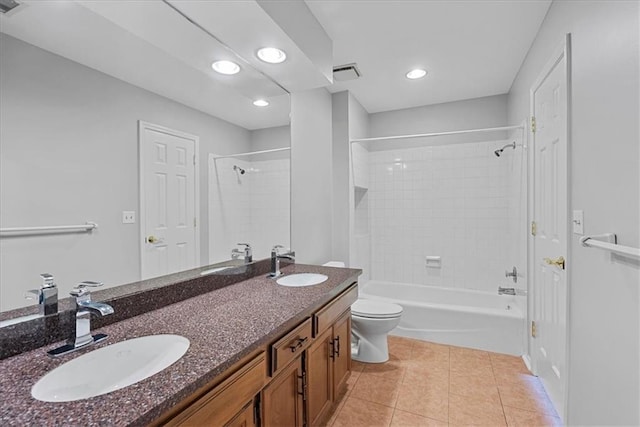 4328 W 110th St, Leawood, KS 66211 - bathroom featuring double vanity, shower / tub combination, tile patterned flooring, and recessed lighting