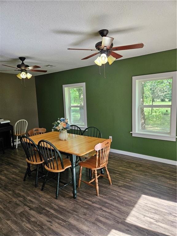 245 S 250th St, Pittsburg, KS 66762 - dining area featuring plenty of natural light, wood finished floors, a ceiling fan, and a textured ceiling
