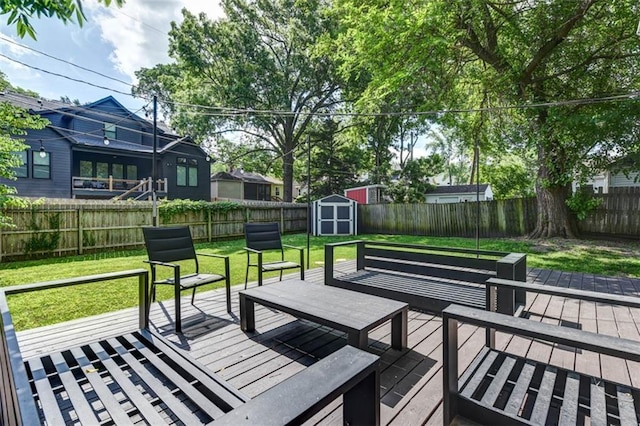 5915 Fontana St, Fairway, KS 66205 - wooden terrace featuring a fenced backyard and a shed