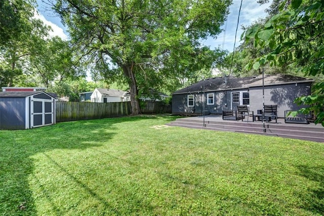 5915 Fontana St, Fairway, KS 66205 - fenced backyard with a storage shed and a deck