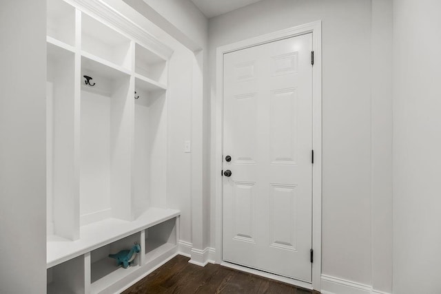 2201 W 74th St, Prairie Village, KS 66208 - mudroom featuring dark wood-type flooring and baseboards
