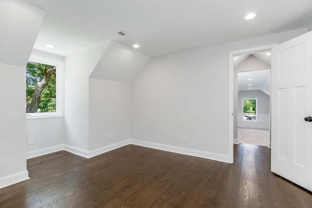 2201 W 74th St, Prairie Village, KS 66208 - bonus room featuring vaulted ceiling, plenty of natural light, dark wood-type flooring, and recessed lighting