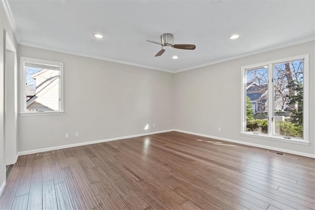 11412 Foster St, Overland Park, KS 66210 - unfurnished room featuring wood finished floors, ceiling fan, ornamental molding, and recessed lighting