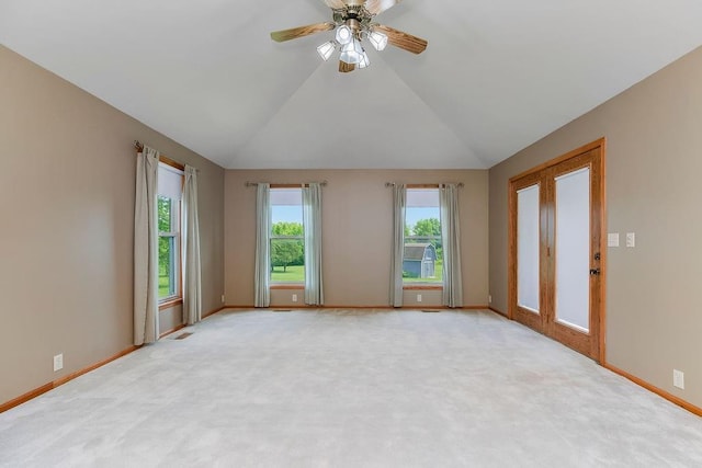 18209 E Moorland St, Pleasant Hill, MO 64080 - spare room with vaulted ceiling, ceiling fan, and light carpet