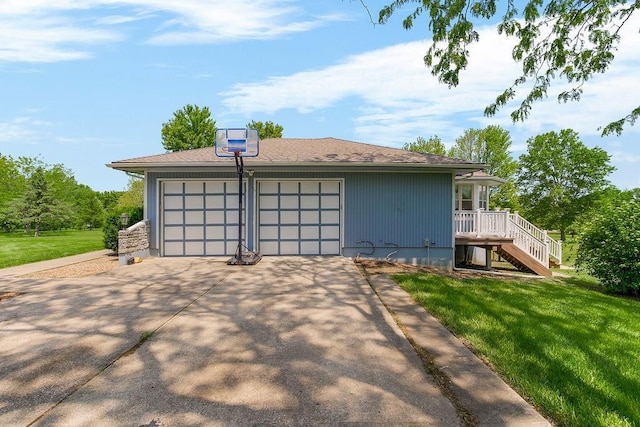 18209 E Moorland St, Pleasant Hill, MO 64080 - view of side of home with a yard, an outbuilding, stairs, and driveway