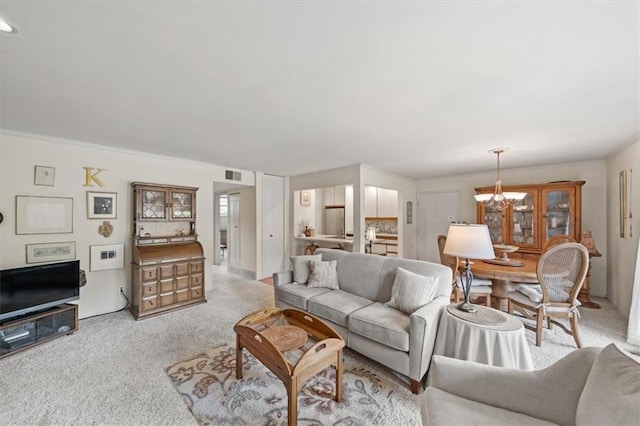 5137 W 75th St, Prairie Village, KS 66208 - living room featuring carpet flooring and a chandelier