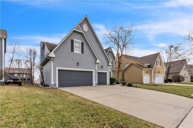 8007 W 131st Ter, Overland Park, KS 66213 - view of property exterior with a garage, a lawn, stucco siding, and concrete driveway