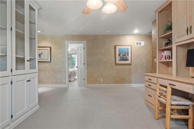 12635 W 183rd St, Overland Park, KS 66013 - office area featuring a textured ceiling, ceiling fan, and light carpet