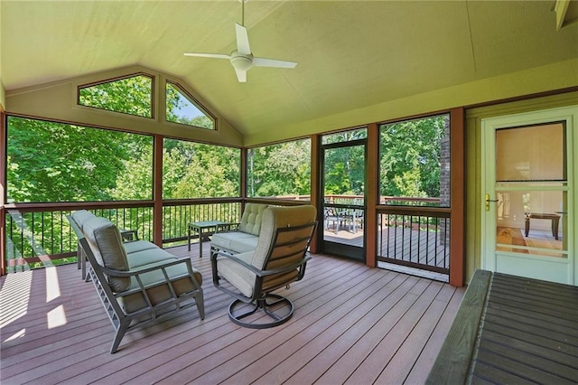 6112 N Mattox Rd, Kansas City, MO 64151 - sunroom / solarium featuring a ceiling fan and vaulted ceiling