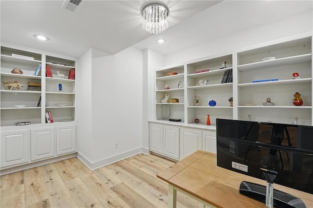 6112 N Mattox Rd, Kansas City, MO 64151 - office featuring light wood-style floors, a chandelier, and recessed lighting