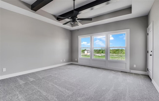 6045 Apache Dr, Shawnee, KS 66226 - spare room featuring carpet floors, beam ceiling, and ceiling fan