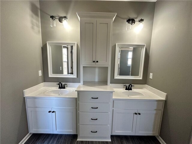 318 NE 51st Rd, Warrensburg, MO 64093 - full bathroom featuring double vanity and wood finished floors