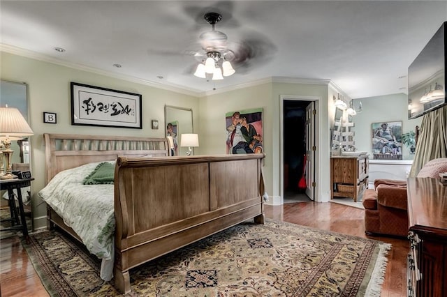 11 Dockside Dr, Lake Tapawingo, MO 64015 - bedroom featuring wood finished floors, ornamental molding, and a ceiling fan