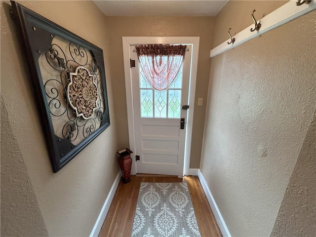 1047 N Lynn St, Nevada, MO 64772 - entryway featuring wood finished floors and a textured wall