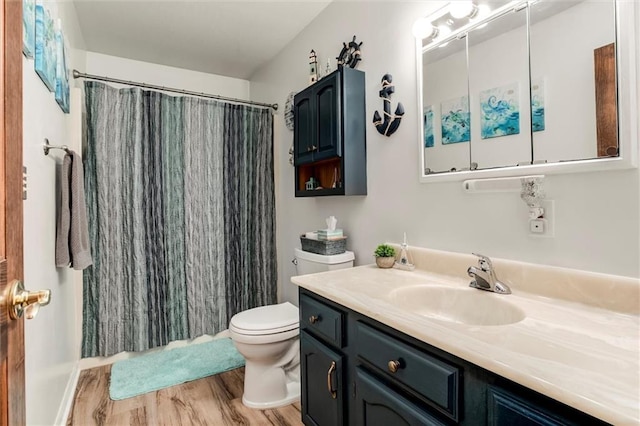 2450 Labette Rd, Ottawa, KS 66067 - bathroom with vanity, wood finished floors, and a shower with curtain