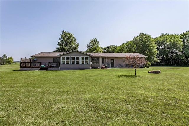 2450 Labette Rd, Ottawa, KS 66067 - back of property featuring a deck and a lawn