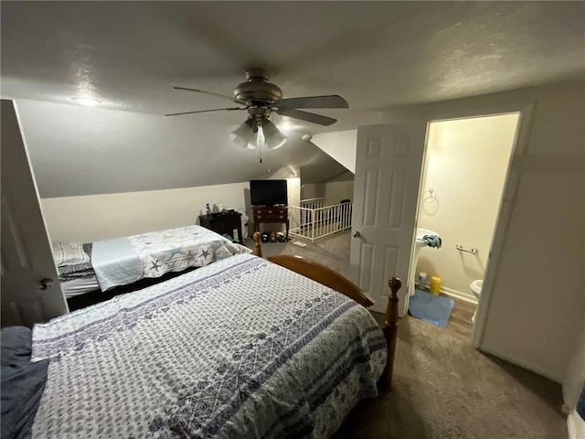 2122 S Scott Ave, Independence, MO 64052 - bedroom with carpet flooring, vaulted ceiling, and ceiling fan