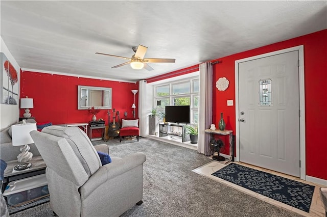 2508 Vernon Ave, Kansas City, KS 66104 - carpeted living area with ceiling fan