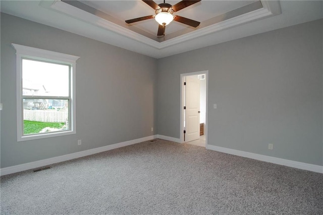 3718 NE 90th Ter, Kansas City, MO 64156 - spare room featuring a raised ceiling, ceiling fan, and light colored carpet