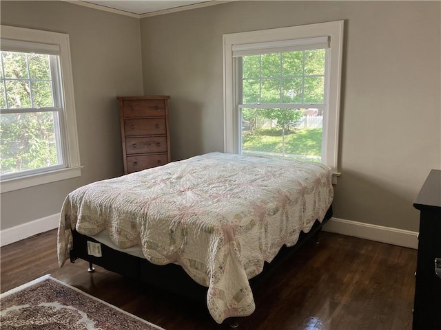 207 W 66th St, Kansas City, MO 64113 - bedroom with multiple windows, dark wood-style floors, and ornamental molding