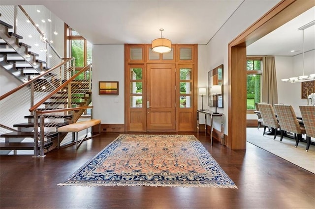 2720 Verona Cir, Mission Hills, KS 66208 - entryway featuring stairway and dark wood-style floors