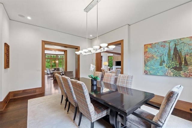 2720 Verona Cir, Mission Hills, KS 66208 - dining space with wood finished floors, a chandelier, and recessed lighting