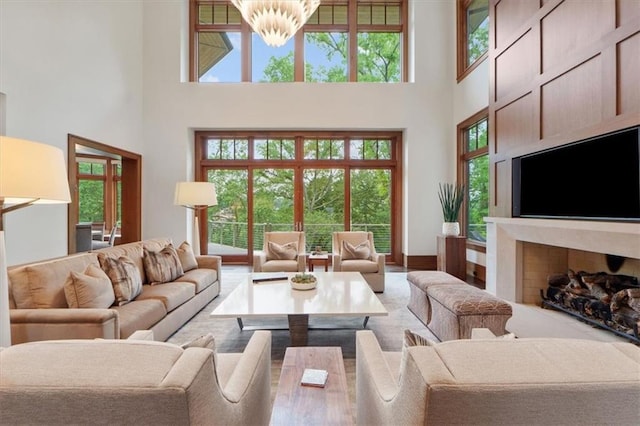 2720 Verona Cir, Mission Hills, KS 66208 - living area with a high ceiling and healthy amount of natural light