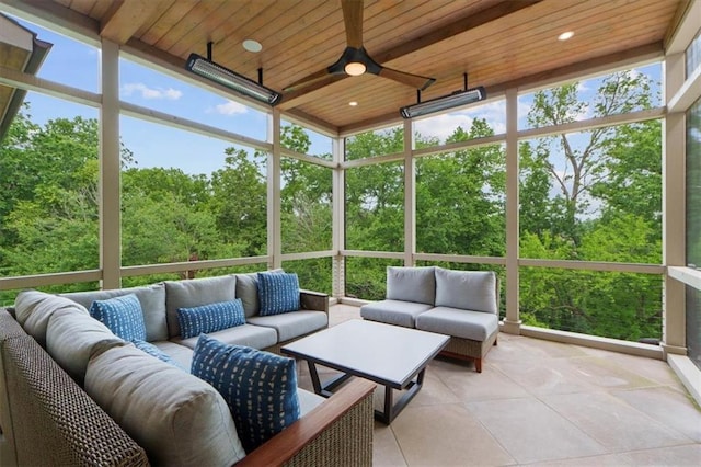 2720 Verona Cir, Mission Hills, KS 66208 - sunroom / solarium with an outdoor hangout area, ceiling fan, and view of wooded area