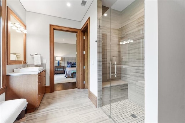 2720 Verona Cir, Mission Hills, KS 66208 - bathroom featuring vanity, ensuite bathroom, a shower stall, and recessed lighting