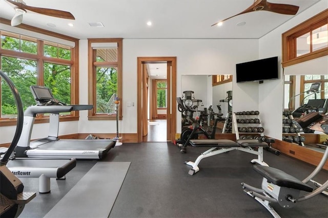 2720 Verona Cir, Mission Hills, KS 66208 - gym featuring a ceiling fan and recessed lighting