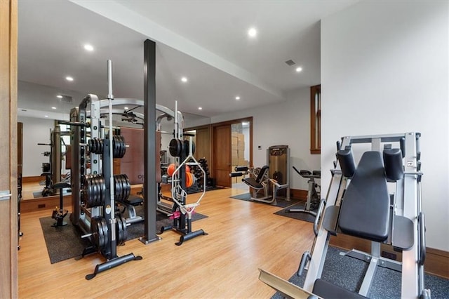 2720 Verona Cir, Mission Hills, KS 66208 - gym with wood finished floors and recessed lighting