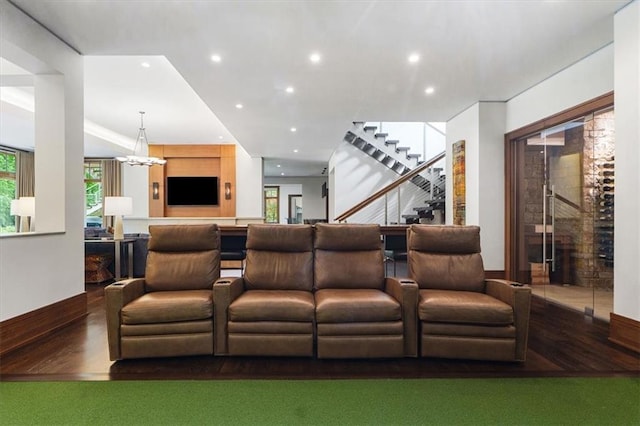 2720 Verona Cir, Mission Hills, KS 66208 - living area featuring wood finished floors, plenty of natural light, recessed lighting, and stairs