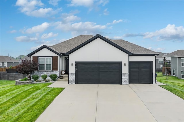 14168 Nicollete Ct, Basehor, KS 66007 - view of front facade with an attached garage, stone siding, and stucco siding