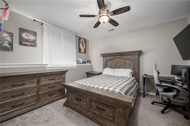 14168 Nicollete Ct, Basehor, KS 66007 - bedroom with light carpet, an office area, and ceiling fan