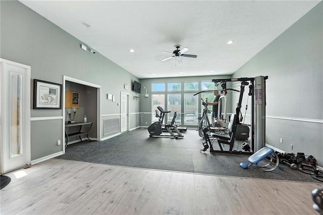 11134 Nieman Rd Unit 201, Overland Park, KS 66210 - exercise area with ceiling fan, wood finished floors, and recessed lighting
