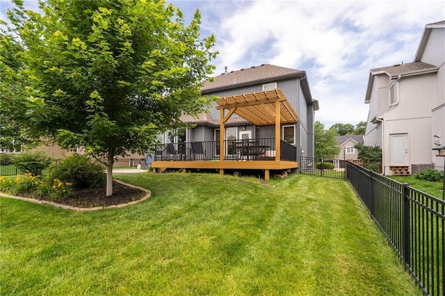 22833 W 44th St, Shawnee, KS 66226 - back of house featuring a pergola, a fenced backyard, and a wooden deck