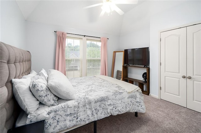 22833 W 44th St, Shawnee, KS 66226 - bedroom featuring carpet floors, a closet, a ceiling fan, and high vaulted ceiling