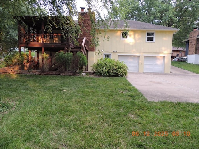 326 Virginia Rd, Excelsior Springs, MO 64024 - view of front of house with driveway, a garage, a chimney, and a front yard