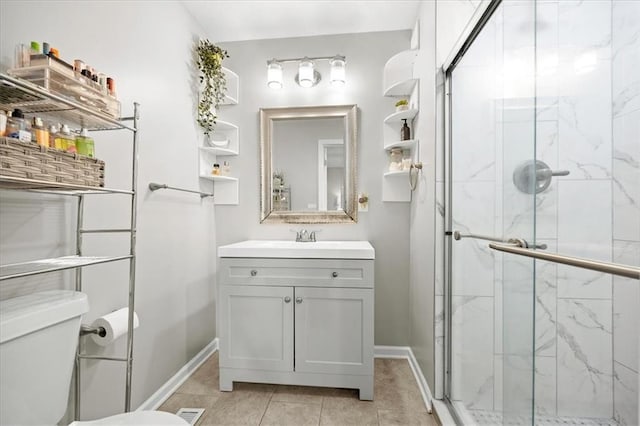 13500 Spring St, Grandview, MO 64030 - bathroom with a shower stall, vanity, and tile patterned flooring