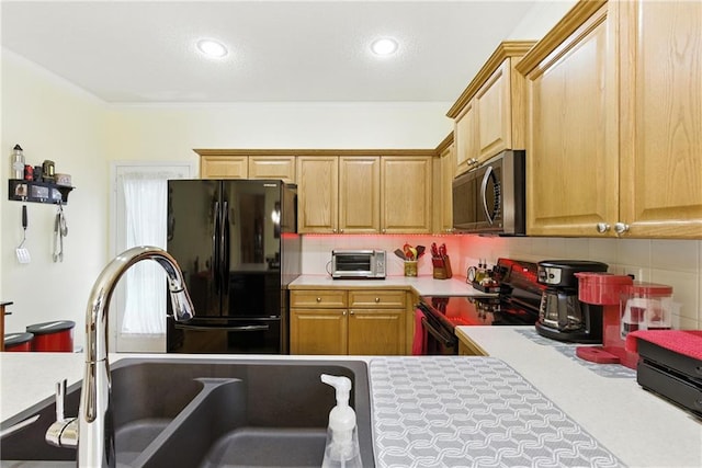 22802 W 72nd Ter, Shawnee, KS 66227 - kitchen featuring appliances with stainless steel finishes, light countertops, tasteful backsplash, ornamental molding, and recessed lighting