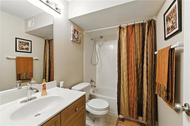 22802 W 72nd Ter, Shawnee, KS 66227 - bathroom with vanity, shower / tub combo with curtain, a textured ceiling, and tile patterned floors