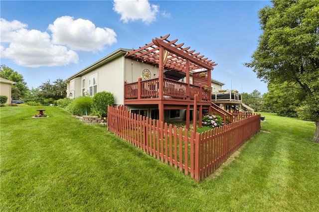 22802 W 72nd Ter, Shawnee, KS 66227 - rear view of property with a pergola, a wooden deck, a yard, and stairs