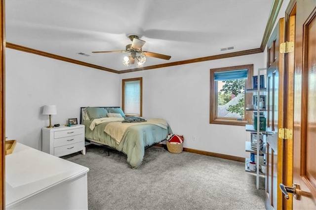 22810 SW Hampton Ct, Blue Springs, MO 64015 - bedroom featuring carpet flooring, crown molding, and ceiling fan