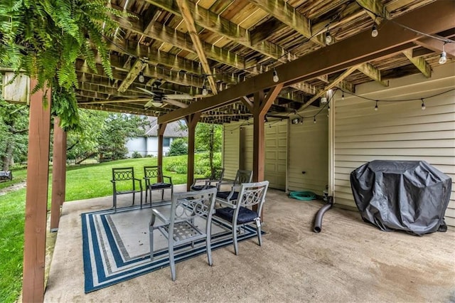 22810 SW Hampton Ct, Blue Springs, MO 64015 - view of patio / terrace featuring a grill and ceiling fan